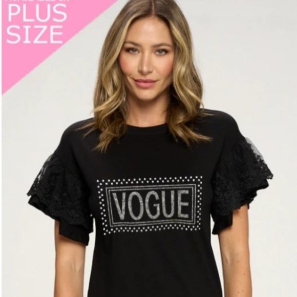 Graphic design black T-shirt Vogue Bling Lace Plus size NEW - Picture 1 of 4